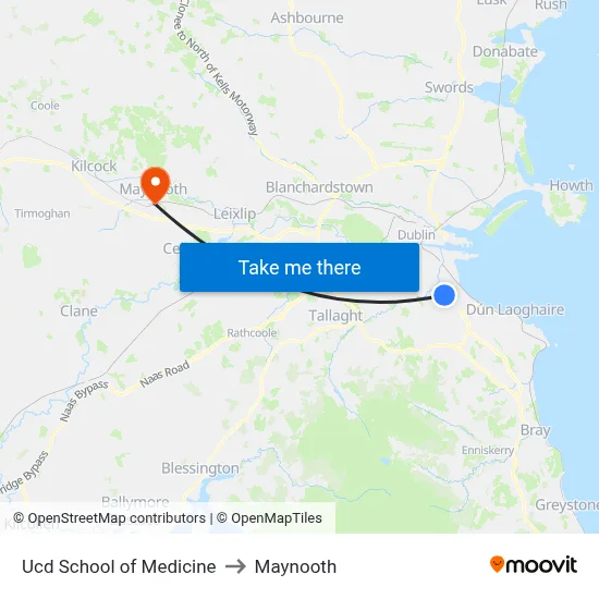 Ucd School of Medicine to Maynooth map