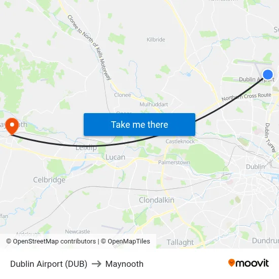 Dublin Airport (DUB) to Maynooth map