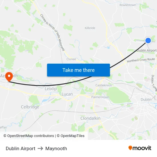 Dublin Airport to Maynooth map