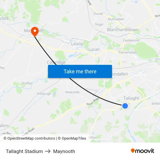 Tallaght Stadium to Maynooth map