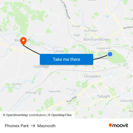 Phoinex Park to Maynooth map