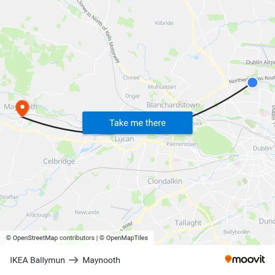 IKEA Ballymun to Maynooth map
