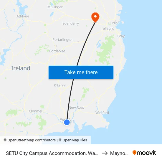 SETU City Campus Accommodation, Waterford to Maynooth map