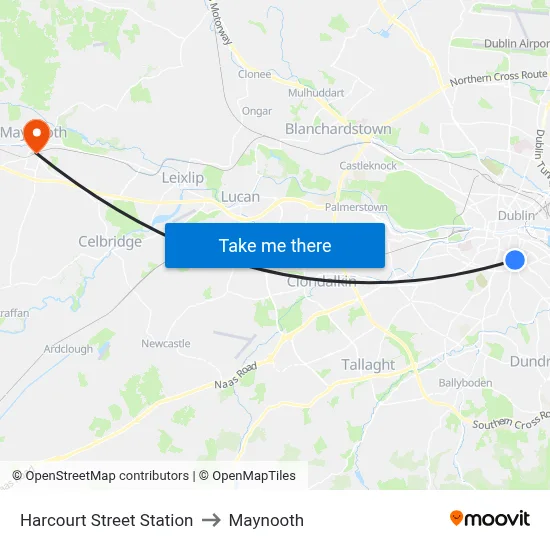 Harcourt Street Station to Maynooth map