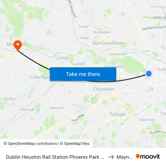 Dublin Heuston Rail Station Phoenix Park &amp; Dublin Zoo to Maynooth map