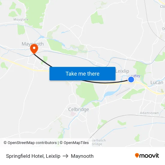 Springfield Hotel, Leixlip to Maynooth map