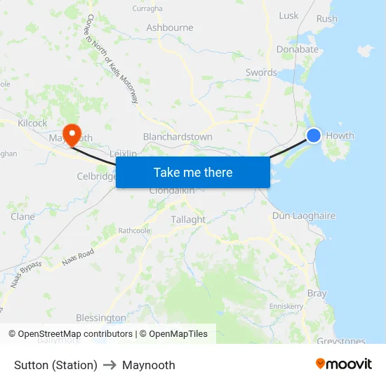 Sutton (Station) to Maynooth map