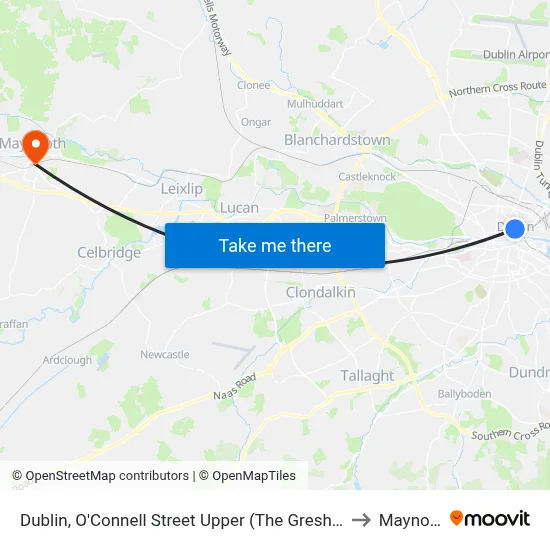 Dublin, O'Connell Street Upper (The Gresham Hotel) to Maynooth map