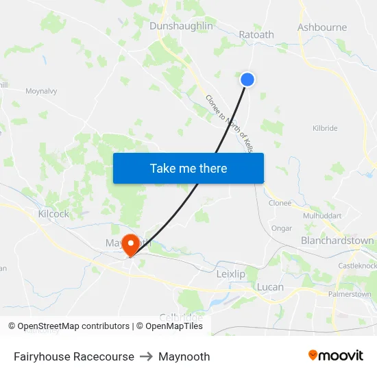 Fairyhouse Racecourse to Maynooth map