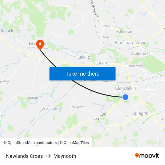 Newlands Cross to Maynooth map