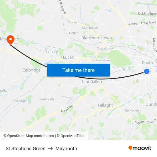 St Stephens Green to Maynooth map