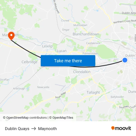 Dublin Quays to Maynooth map