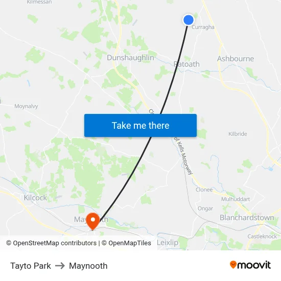 Tayto Park to Maynooth map