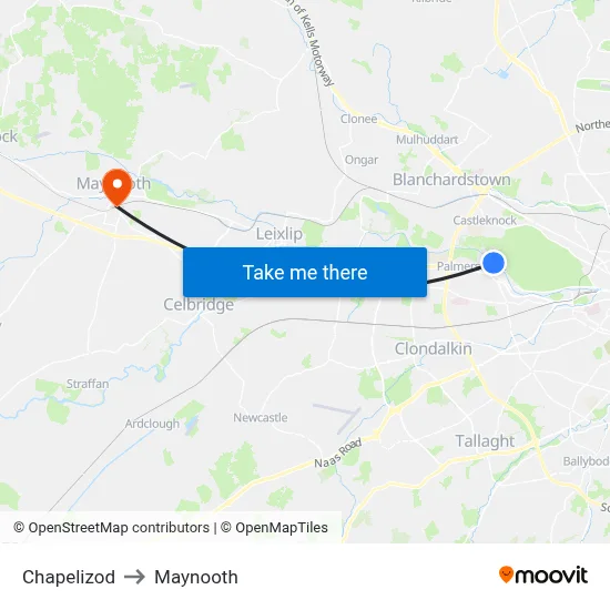 Chapelizod to Maynooth map