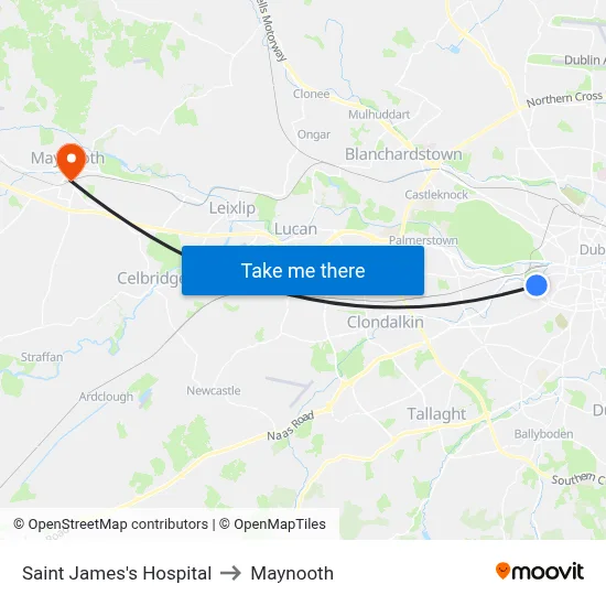 Saint James's Hospital to Maynooth map