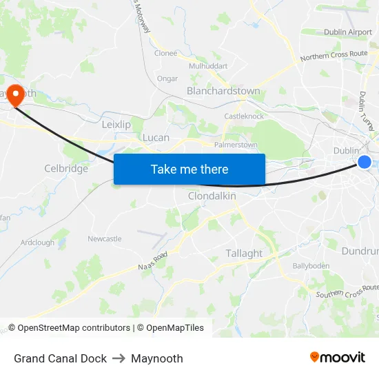 Grand Canal Dock to Maynooth map