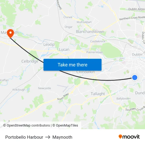 Portobello Harbour to Maynooth map