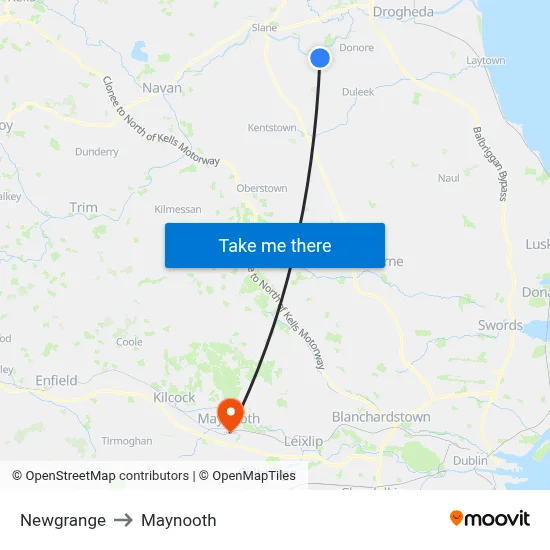 Newgrange to Maynooth map