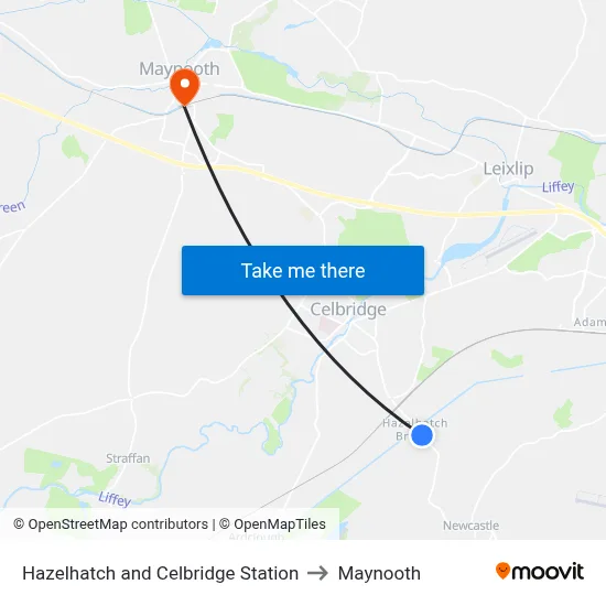 Hazelhatch and Celbridge Station to Maynooth map