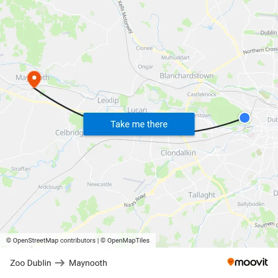 Zoo Dublin to Maynooth map