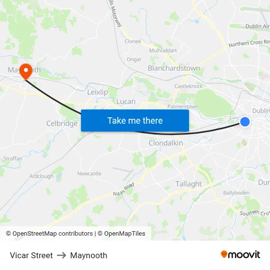 Vicar Street to Maynooth map