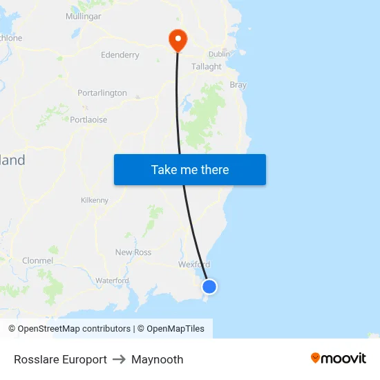 Rosslare Europort to Maynooth map