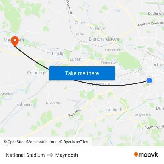 National Stadium to Maynooth map