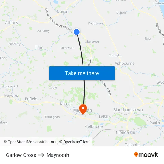 Garlow Cross to Maynooth map