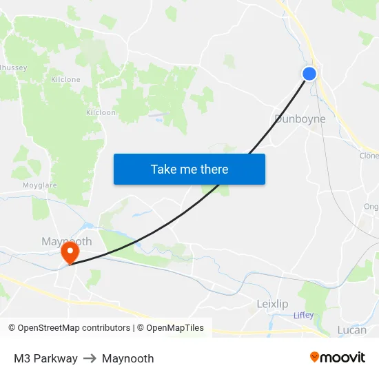 M3 Parkway to Maynooth map