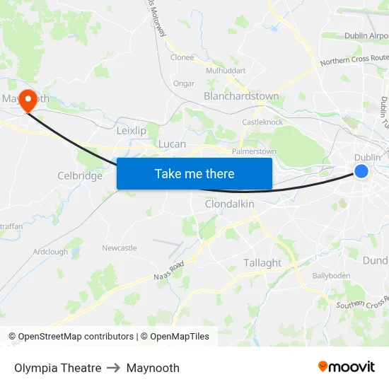 Olympia Theatre to Maynooth map