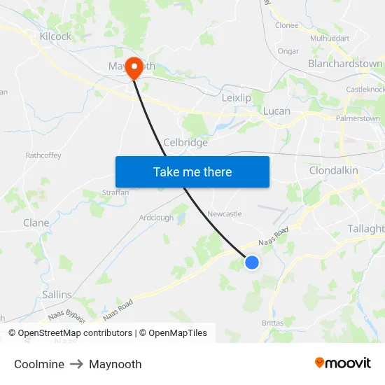Coolmine to Maynooth map