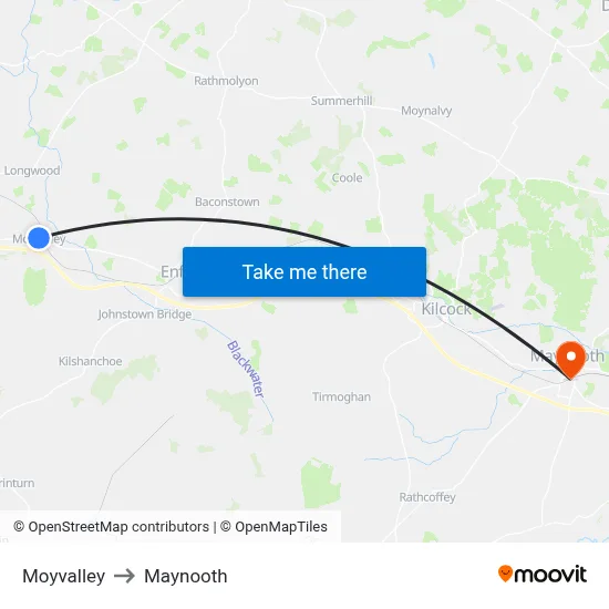 Moyvalley to Maynooth map