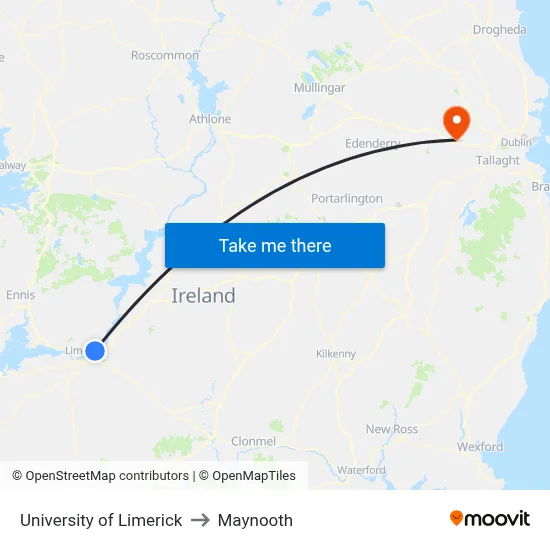 University of Limerick to Maynooth map