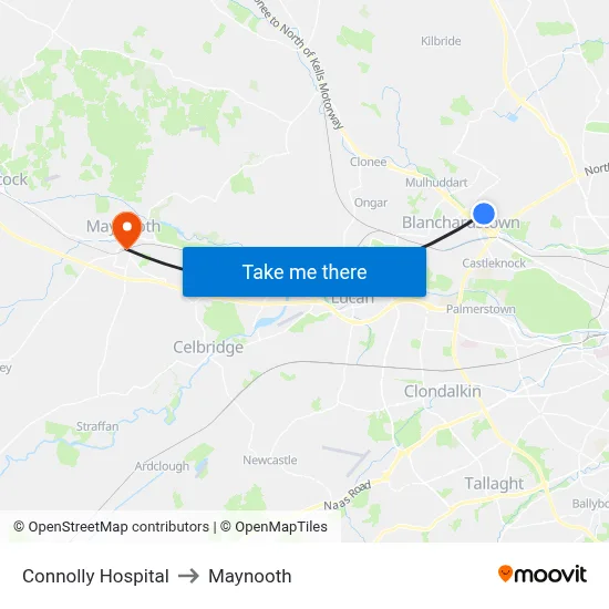 Connolly Hospital to Maynooth map