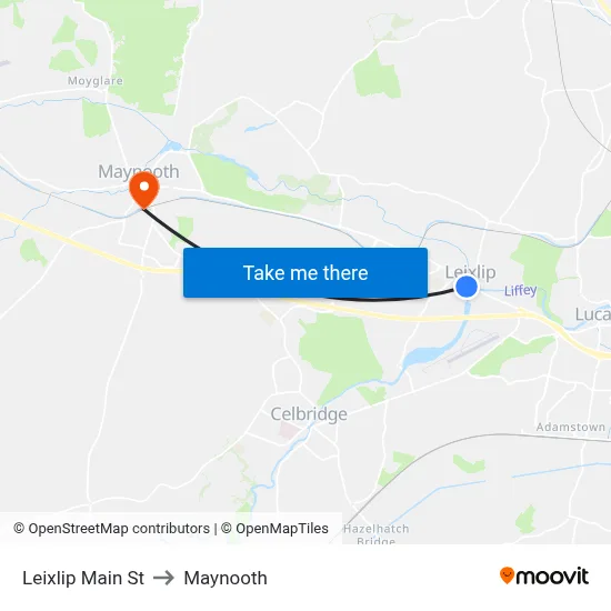 Leixlip Main St to Maynooth map