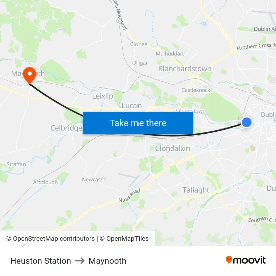 Heuston Station to Maynooth map