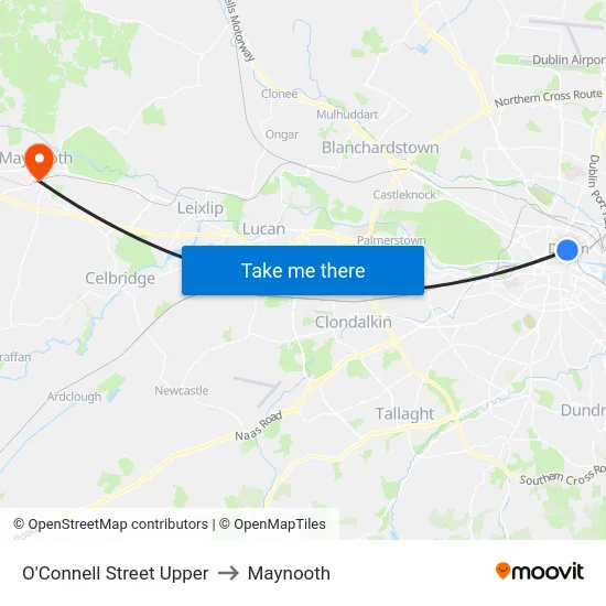 O'Connell Street Upper to Maynooth map