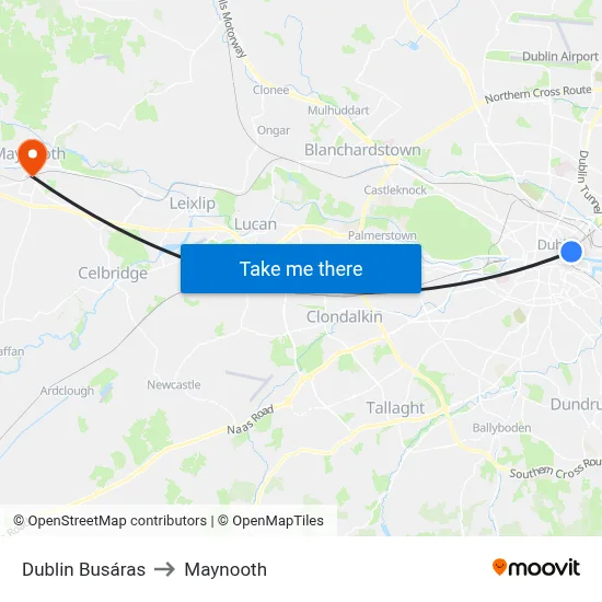 Dublin Busáras to Maynooth map