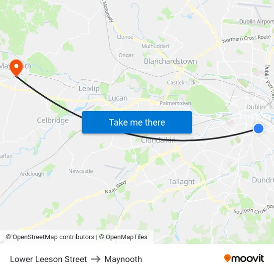 Lower Leeson Street to Maynooth map
