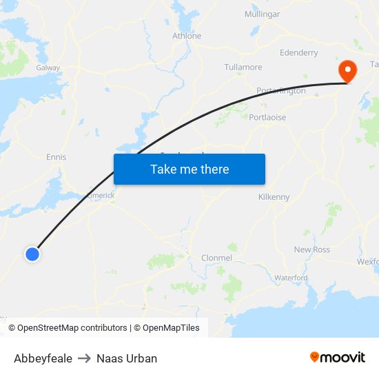 Abbeyfeale to Naas Urban map