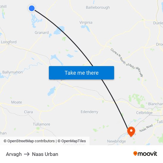 Arvagh to Naas Urban map