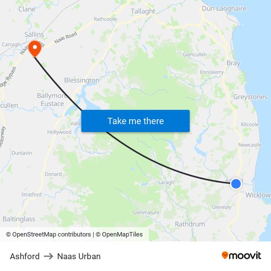 Ashford to Naas Urban map