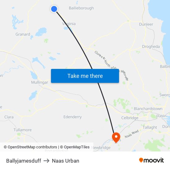 Ballyjamesduff to Naas Urban map