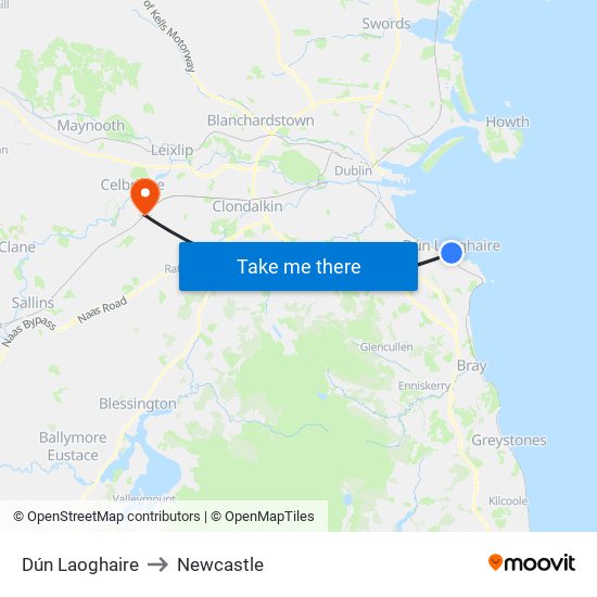 Dún Laoghaire to Newcastle map