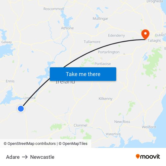 Adare to Newcastle map