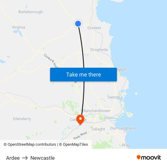 Ardee to Newcastle map