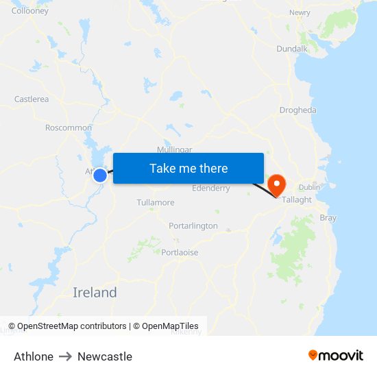 Athlone to Newcastle map