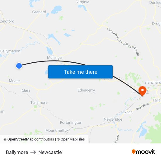 Ballymore to Newcastle map