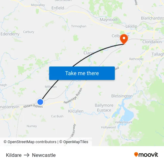 Kildare to Newcastle map