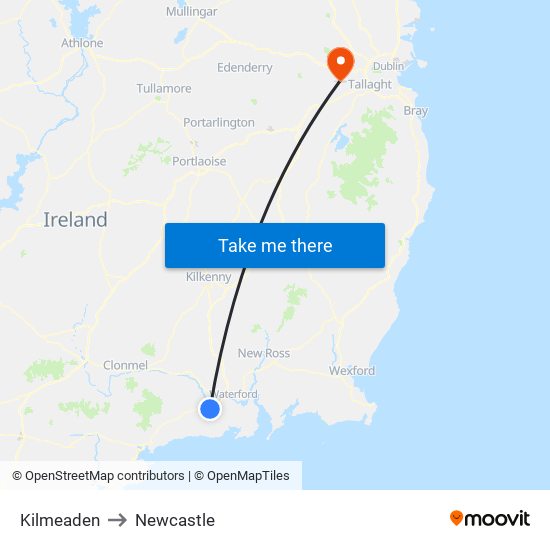 Kilmeaden to Newcastle map